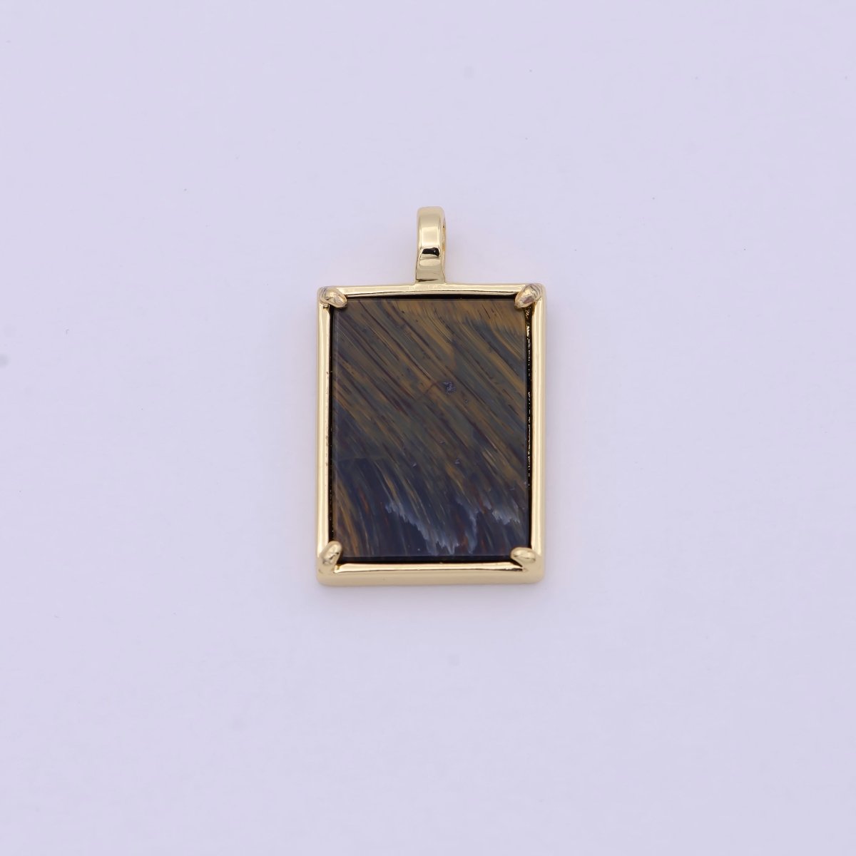 14K Gold plated 25mm Amethyst, Aquamarine, Onyx, Rose Quartz, Lapis Lazuli, Tiger Eye Gemstone Rectangle Bezel Pendant | I785 - I790 - DLUXCA