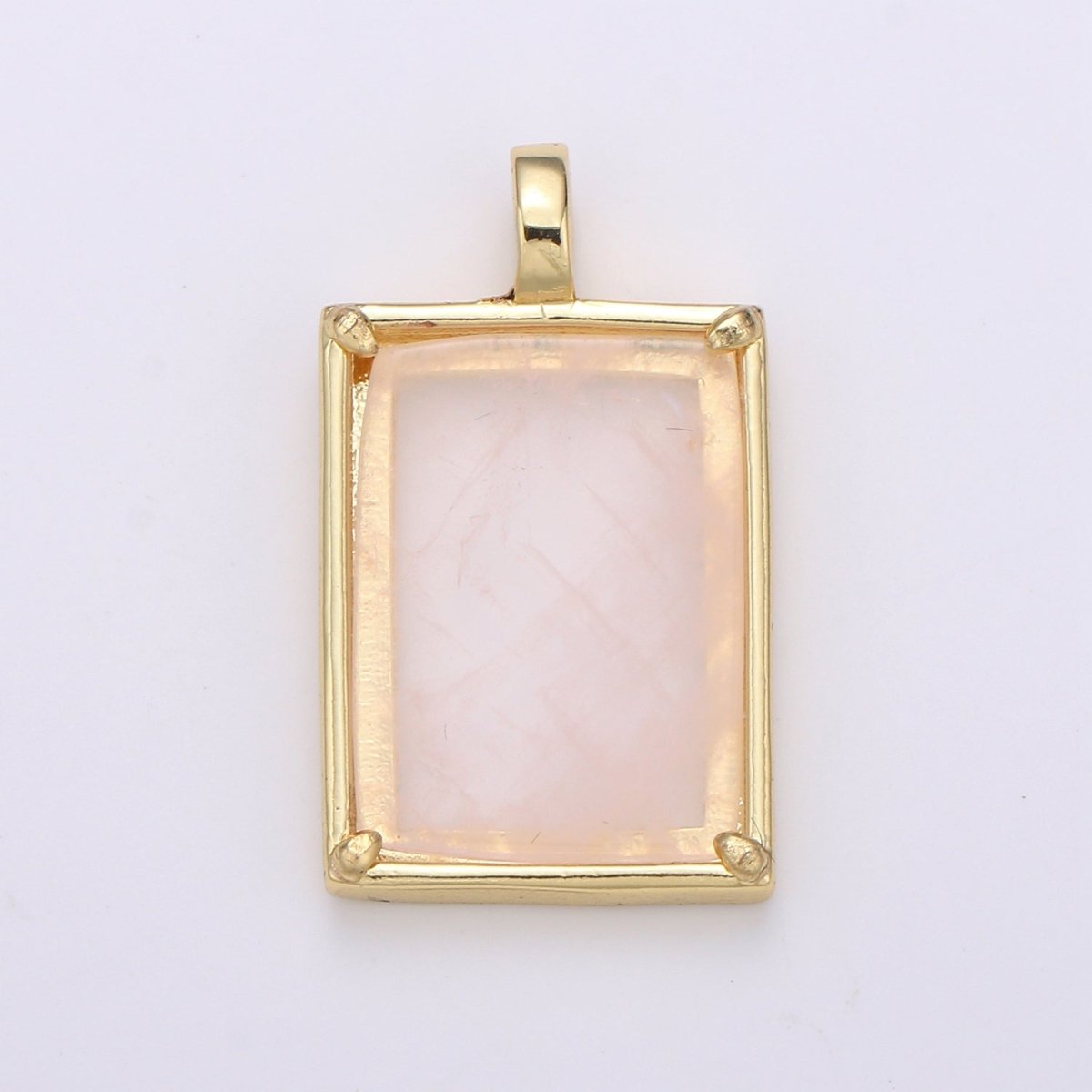 14K Gold plated 25mm Amethyst, Aquamarine, Onyx, Rose Quartz, Lapis Lazuli, Tiger Eye Gemstone Rectangle Bezel Pendant | I785 - I790 - DLUXCA