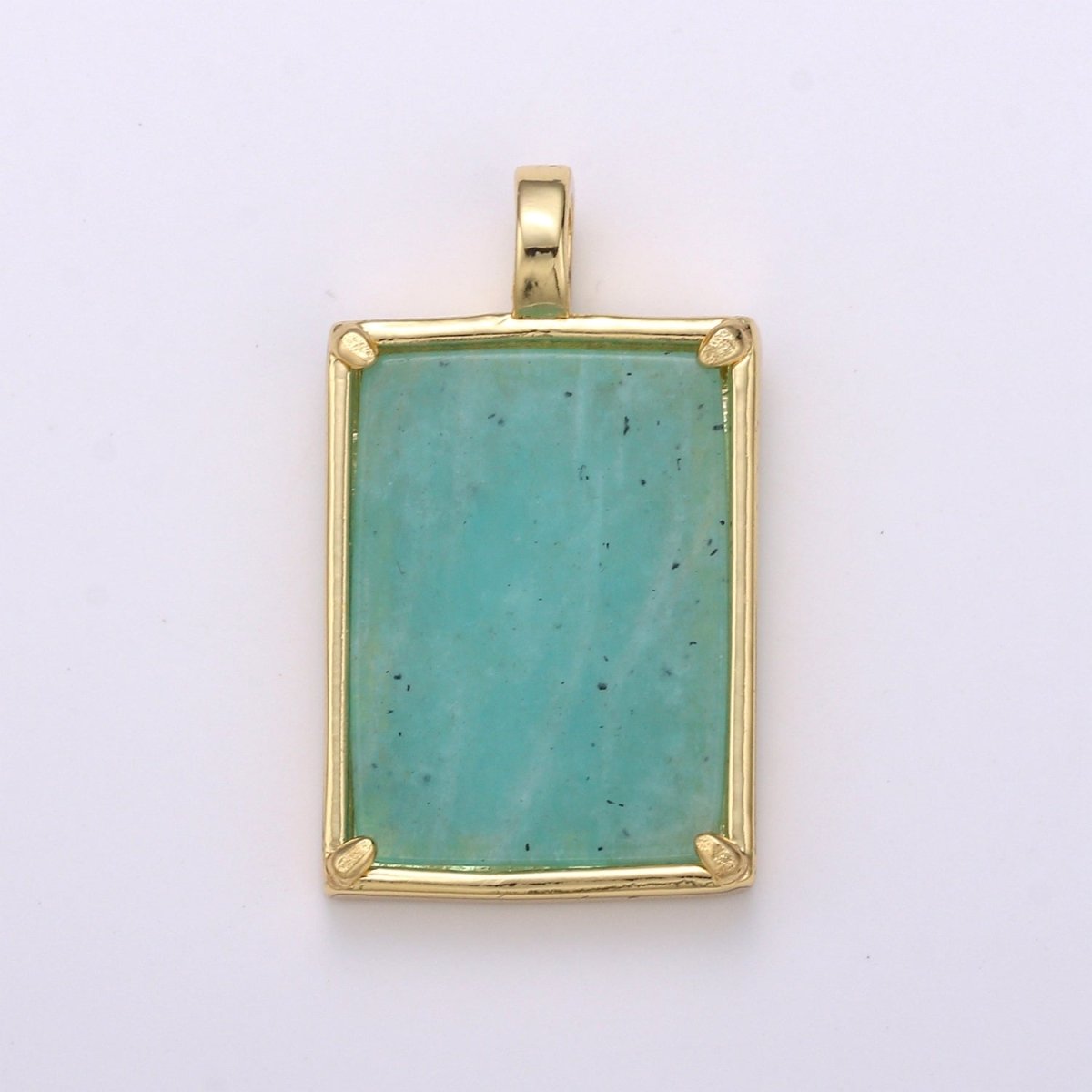 14K Gold plated 25mm Amethyst, Aquamarine, Onyx, Rose Quartz, Lapis Lazuli, Tiger Eye Gemstone Rectangle Bezel Pendant | I785 - I790 - DLUXCA