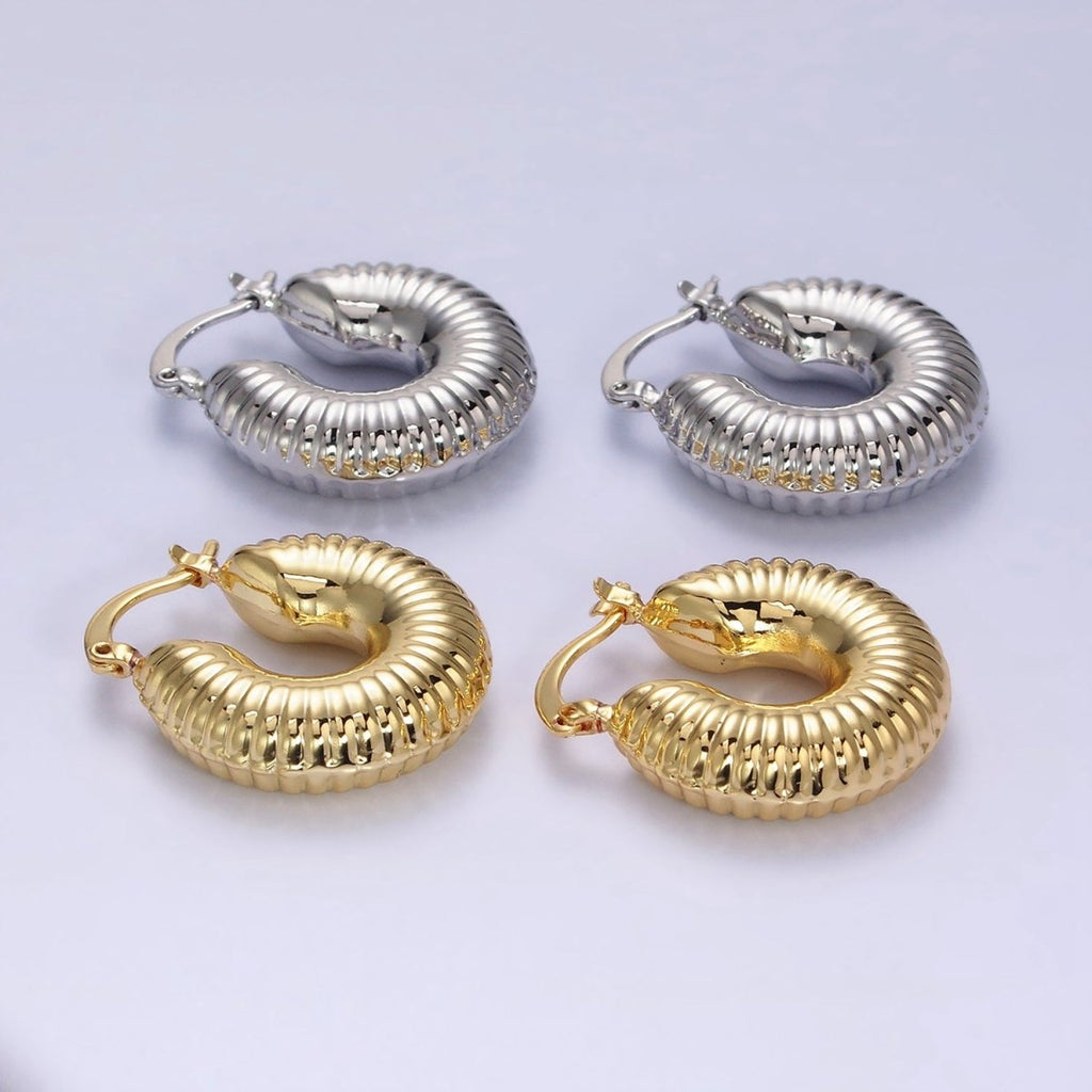 14K Gold plated 25mm Chubby Croissant French Lock Latch Earrings in Gold & Silver | AE073 AE074