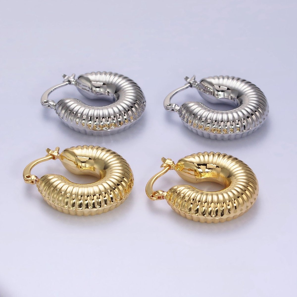 14K Gold plated 25mm Chubby Croissant French Lock Latch Earrings in Gold & Silver | AE073 AE074