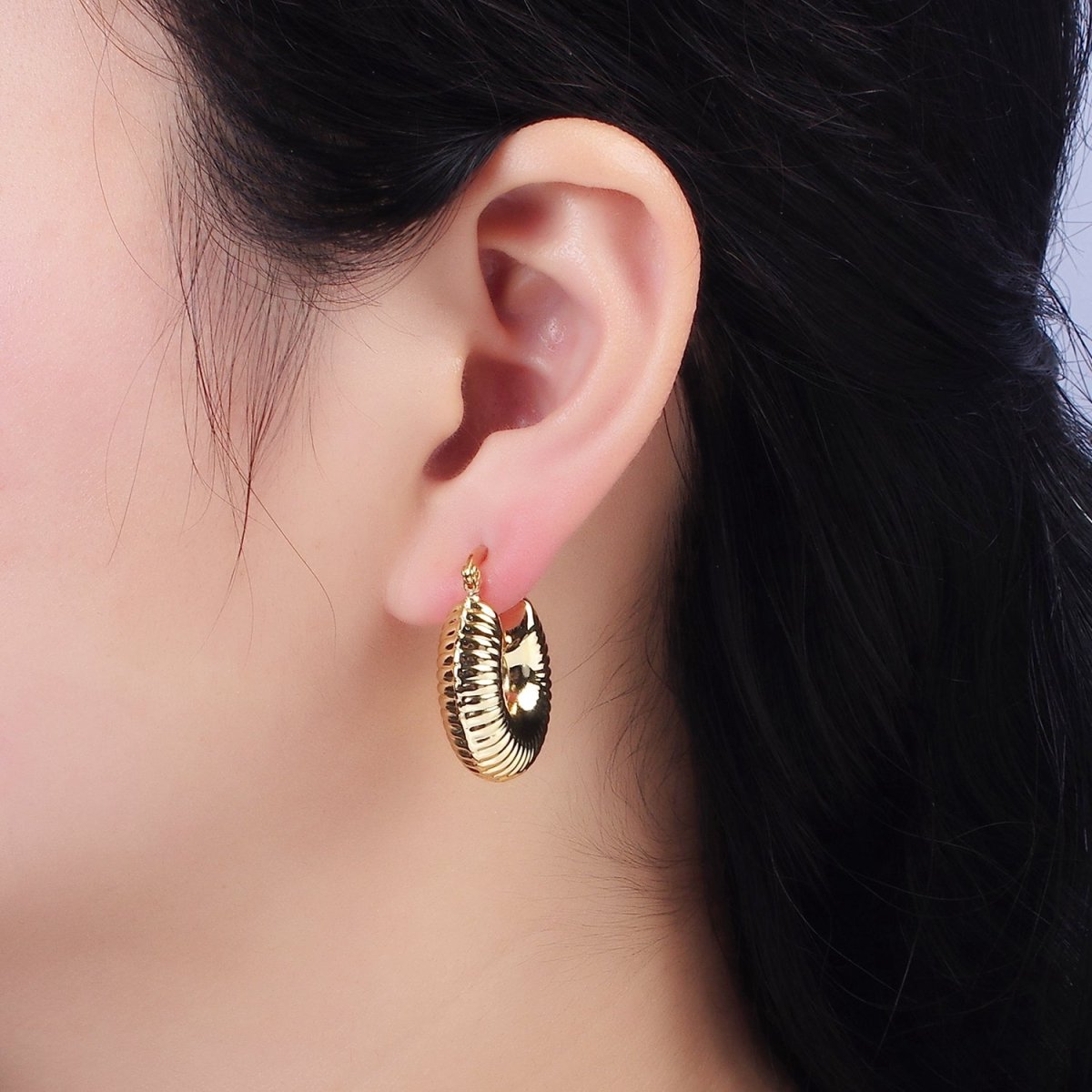 14K Gold plated 25mm Chubby Croissant French Lock Latch Earrings in Gold & Silver | AE073 AE074