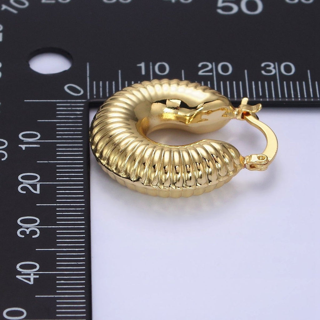 14K Gold plated 25mm Chubby Croissant French Lock Latch Earrings in Gold & Silver | AE073 AE074