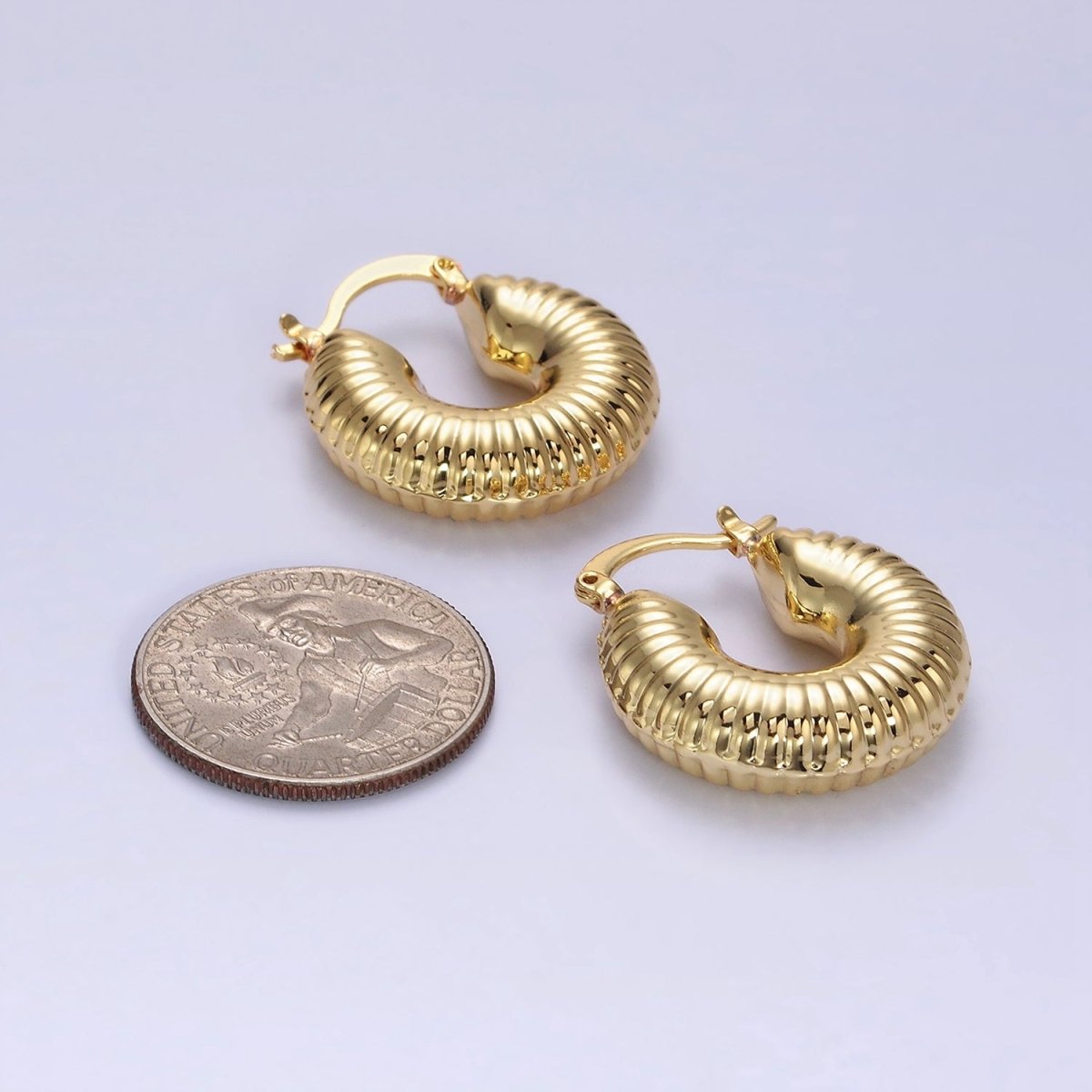 14K Gold plated 25mm Chubby Croissant French Lock Latch Earrings in Gold & Silver | AE073 AE074