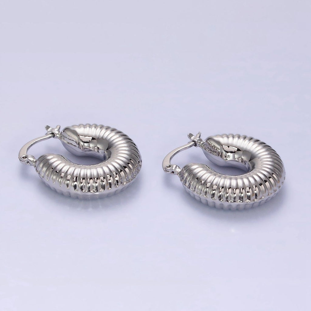 14K Gold plated 25mm Chubby Croissant French Lock Latch Earrings in Gold & Silver | AE073 AE074