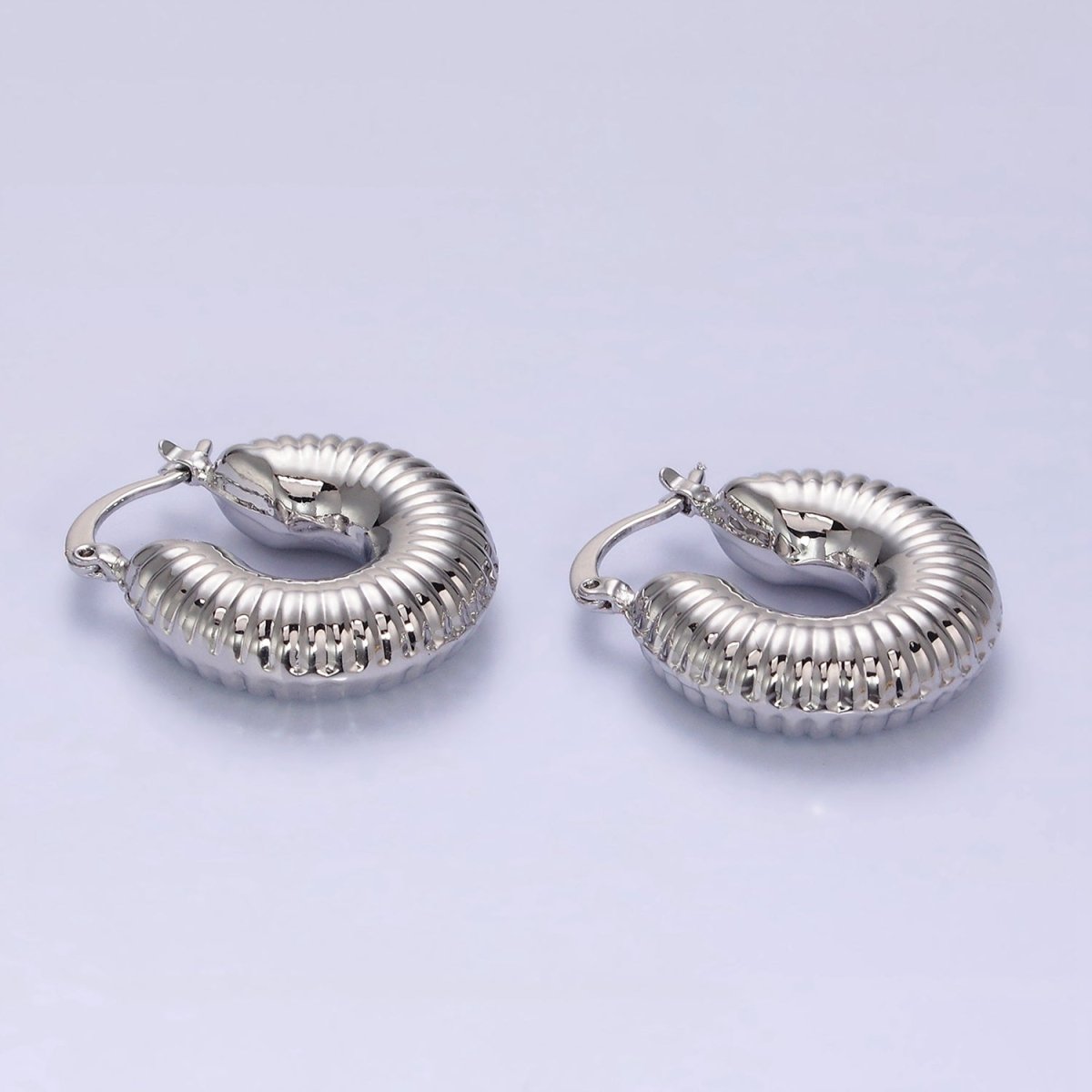 14K Gold plated 25mm Chubby Croissant French Lock Latch Earrings in Gold & Silver | AE073 AE074
