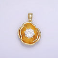 14K Gold plated 25mm Clear CZ Hammered Dome Petal Flower Pendant | AH154 - DLUXCA