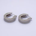 14K Gold plated 25mm Clear CZ Lined Wide Hoop Latch Earrings in Gold & Silver | AE552 AE553 - DLUXCA