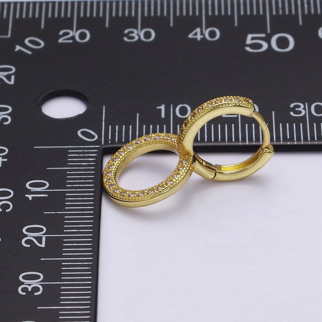 14K Gold plated 25mm Clear Micro Paved CZ Double Circle Drop Huggie Earrings | AE769 - DLUXCA