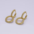 14K Gold plated 25mm Clear Micro Paved CZ Double Circle Drop Huggie Earrings | AE769 - DLUXCA