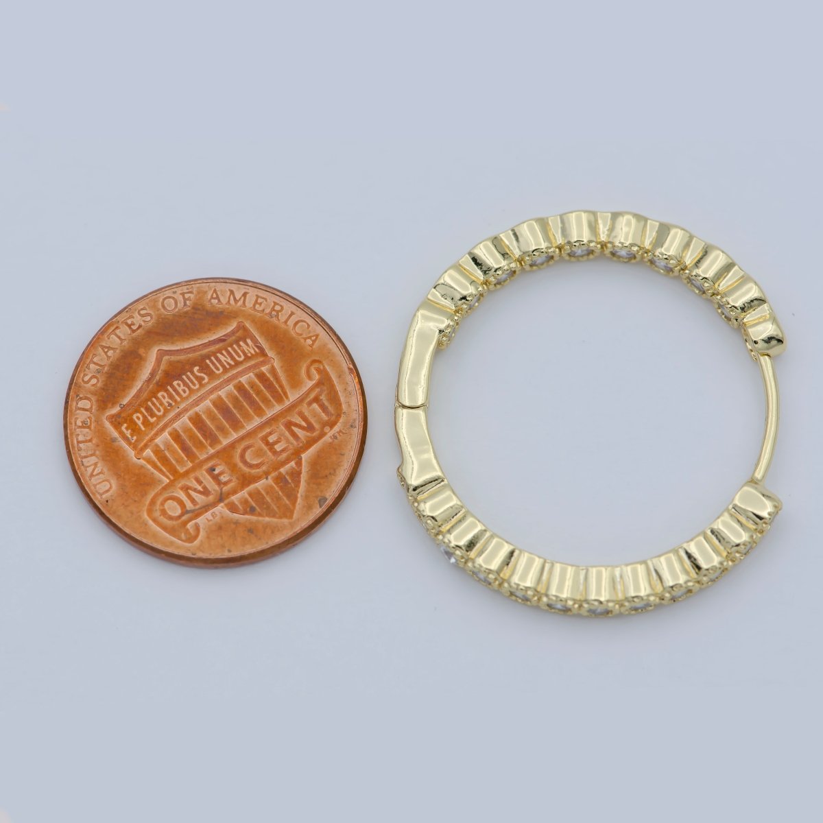14K Gold plated 25mm Clear Round CZ Lined Hoop Earrings | AB1197 - DLUXCA