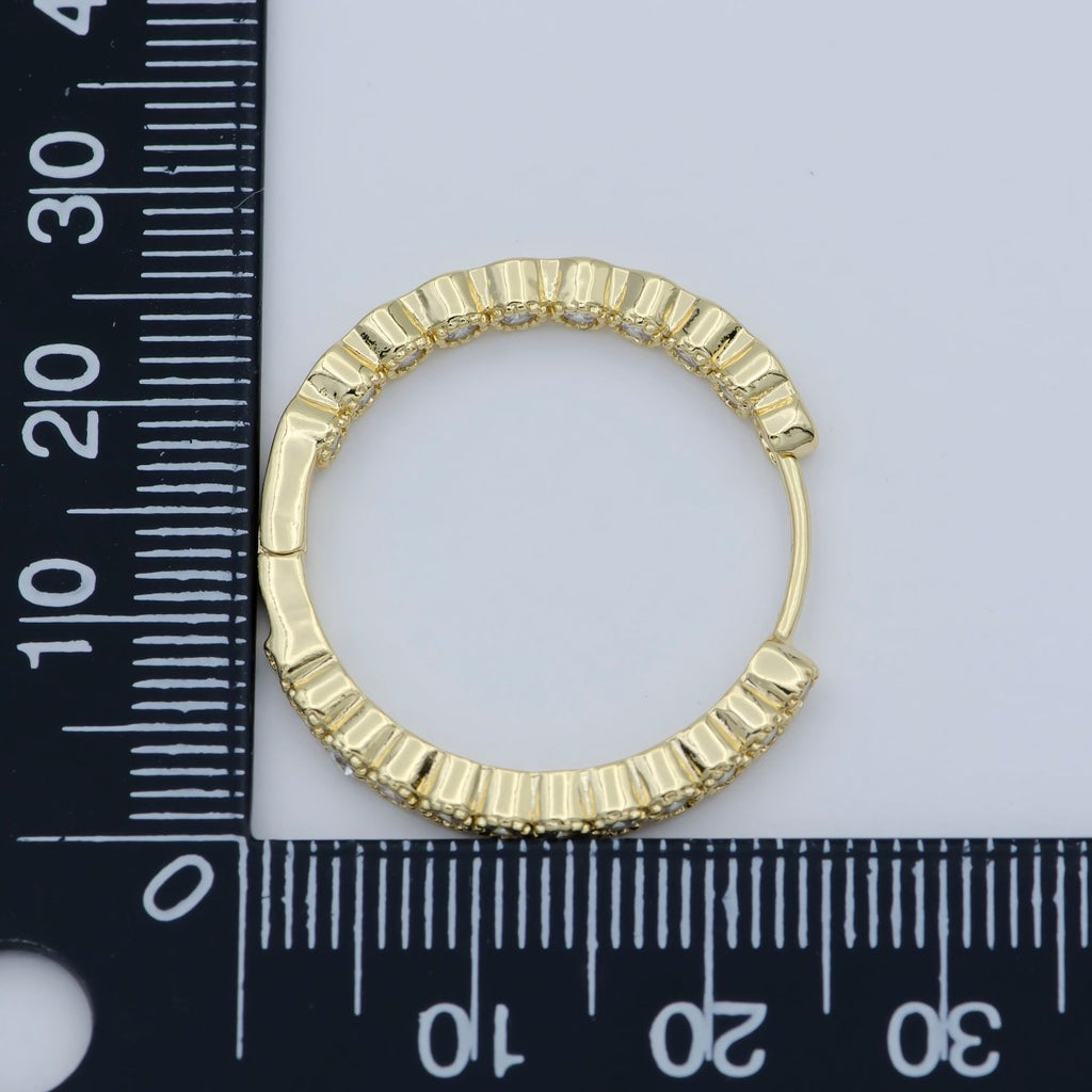 14K Gold plated 25mm Clear Round CZ Lined Hoop Earrings | AB1197 - DLUXCA