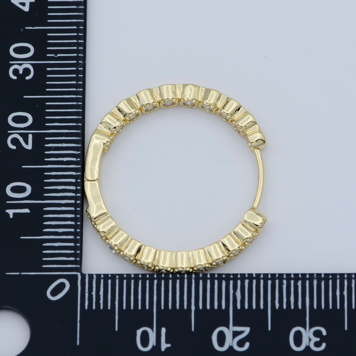 14K Gold plated 25mm Clear Round CZ Lined Hoop Earrings | AB1197 - DLUXCA