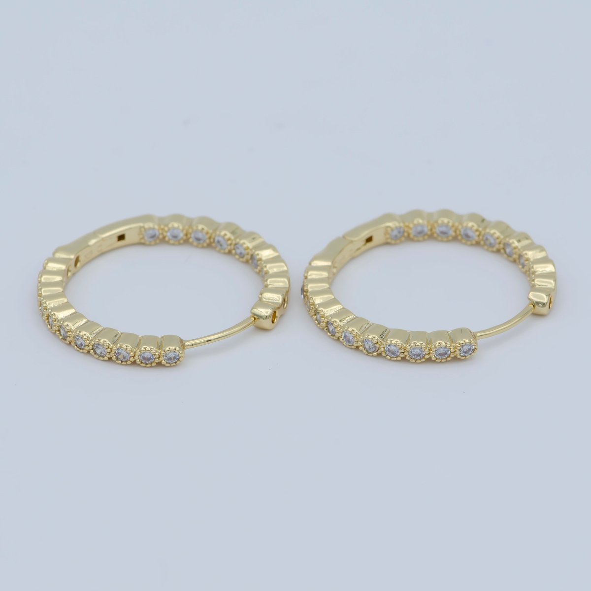 14K Gold plated 25mm Clear Round CZ Lined Hoop Earrings | AB1197 - DLUXCA