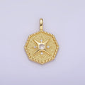 14K Gold plated 25mm Compass CZ Dotted Hexagonal Pendant in Gold & Silver | AA1151