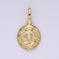 14K Gold plated 25mm Evil Eye Celestial Star Hammered Round Drop CZ Pendant | AH129 - DLUXCA