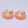 14K Gold plated 25mm Orange & White C-Shaped Resin Hoop Earrings | AE186-187
