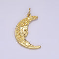 14K Gold plated 25mm Hammered Celestial Crescent Moon Face Charm | N1535 - DLUXCA