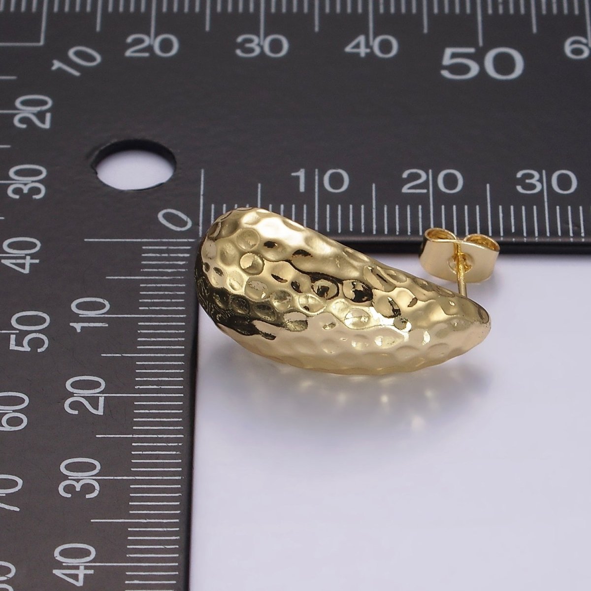 14K Gold plated 25mm Hammered Teardrop Dome Modern Statement Stud Kylie Earrings | AE171 - DLUXCA