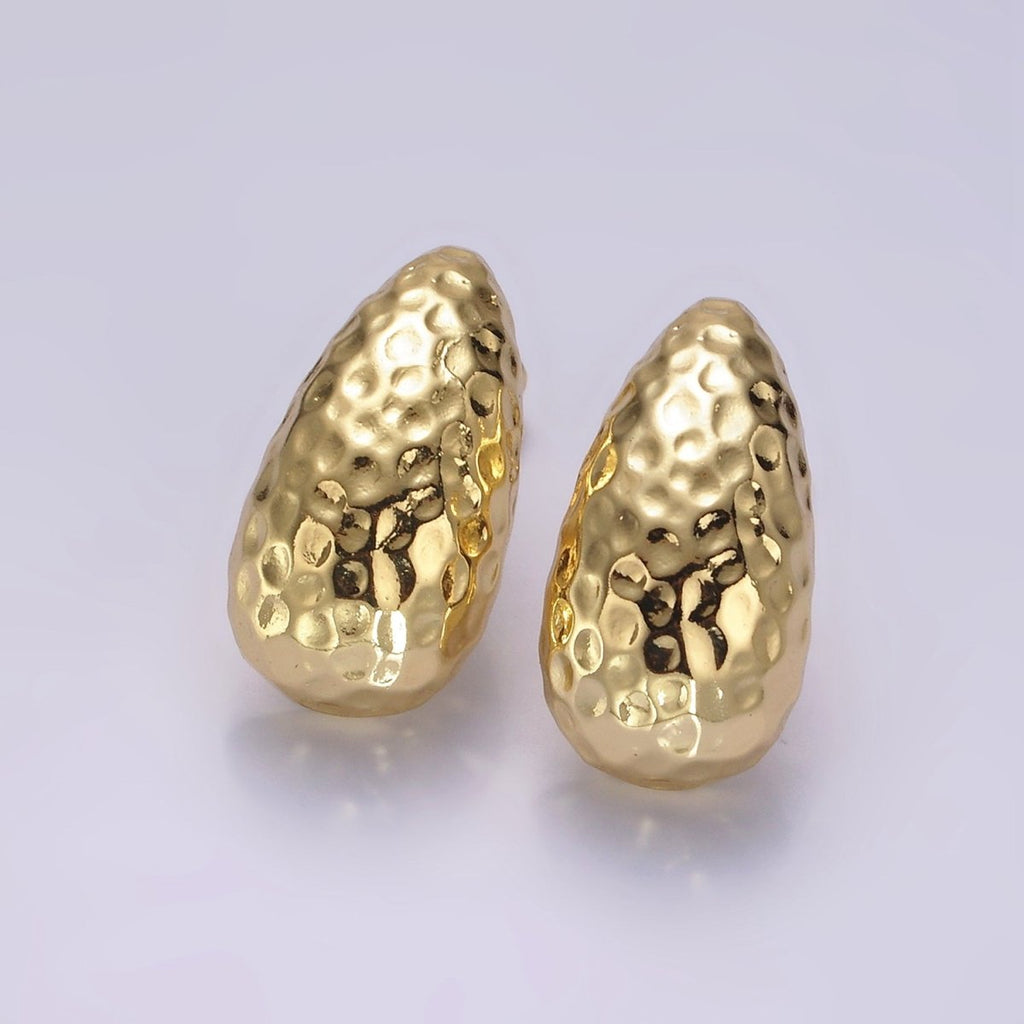 14K Gold plated 25mm Hammered Teardrop Dome Modern Statement Stud Kylie Earrings | AE171 - DLUXCA