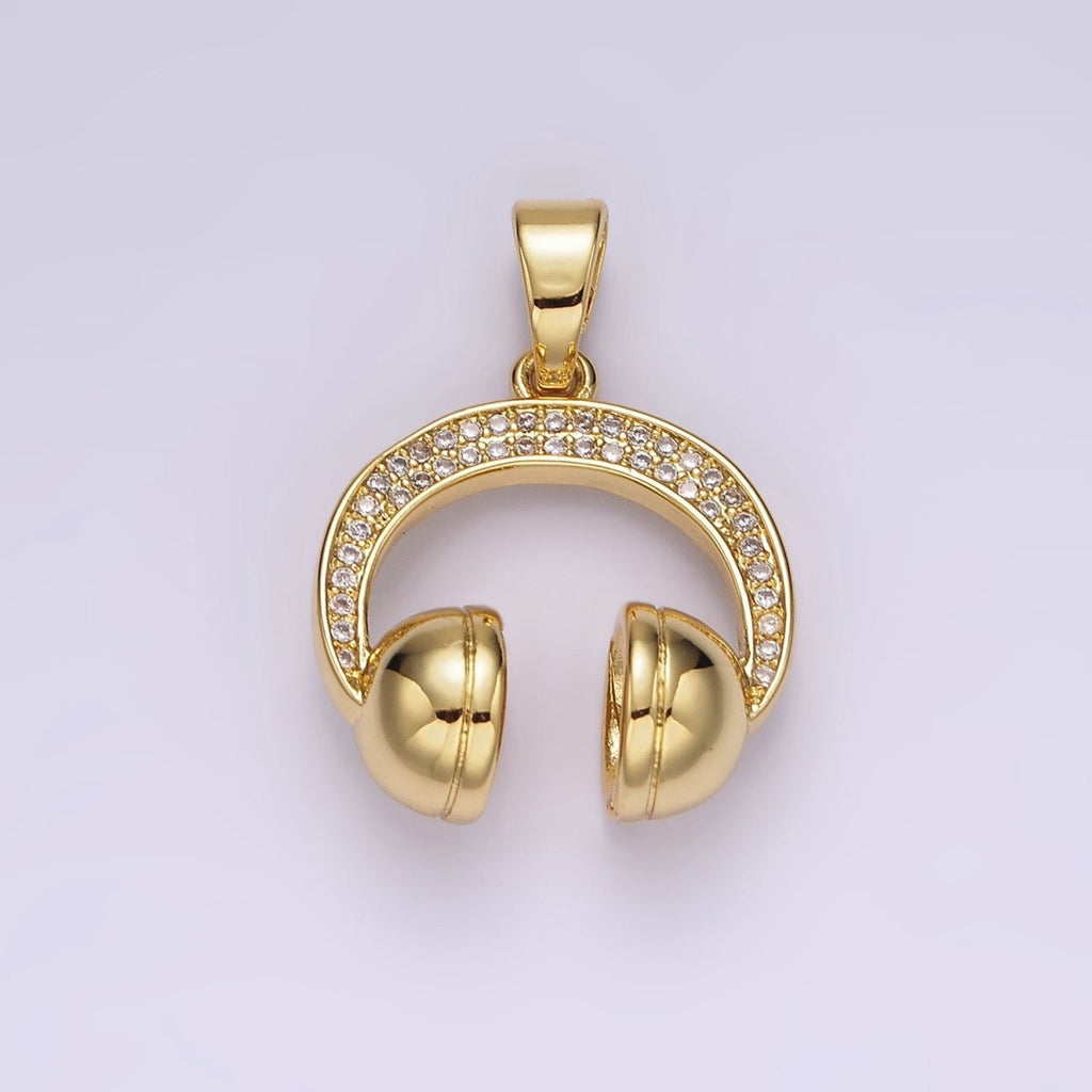 14K Gold plated 25mm Headphones Headset Micro Paved CZ Pendant | AH120 - DLUXCA