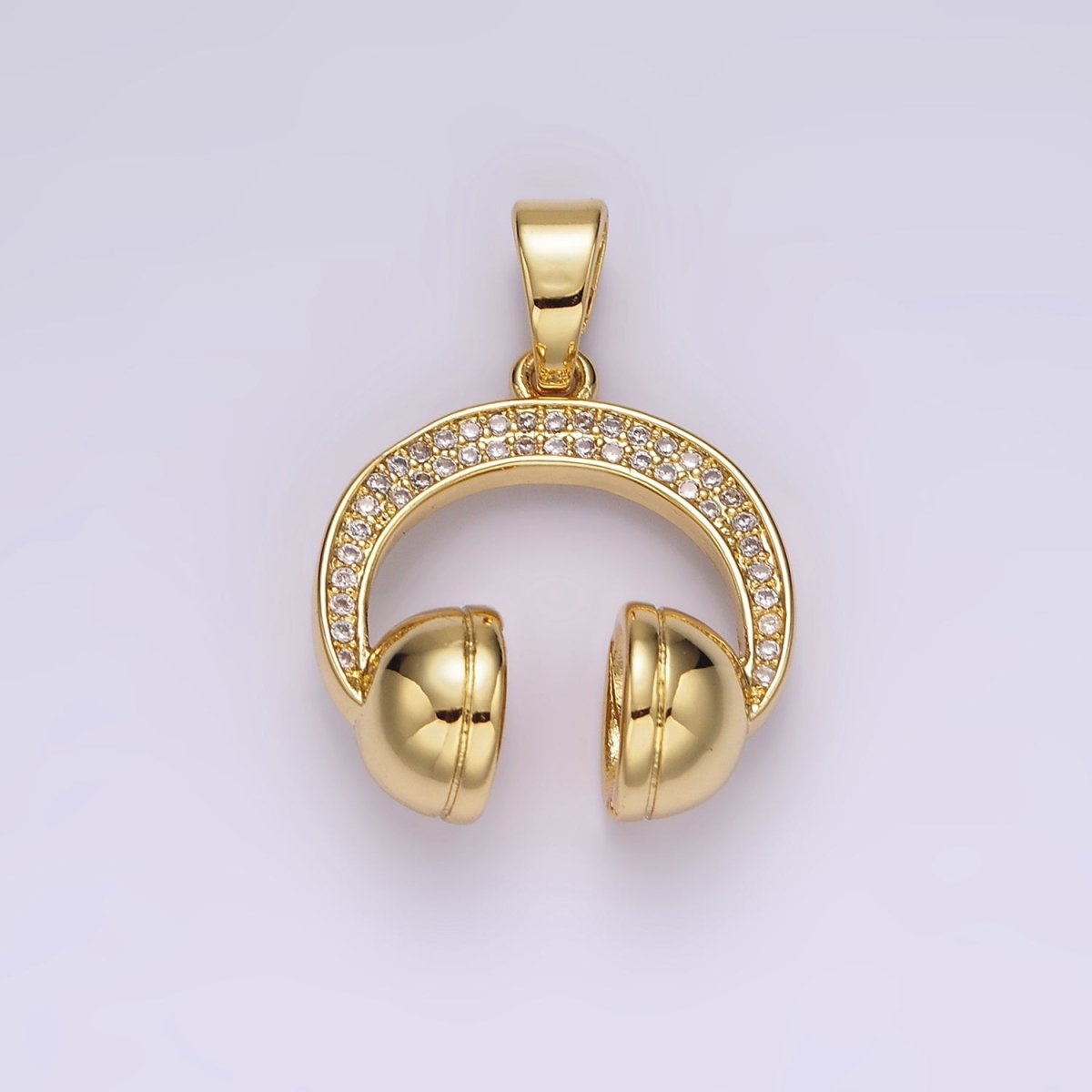 14K Gold plated 25mm Headphones Headset Micro Paved CZ Pendant | AH120 - DLUXCA