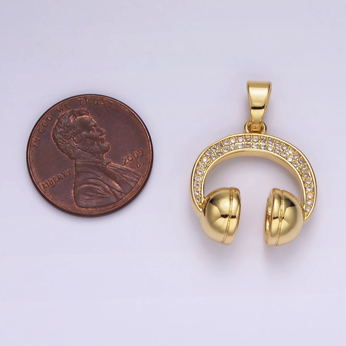 14K Gold plated 25mm Headphones Headset Micro Paved CZ Pendant | AH120 - DLUXCA