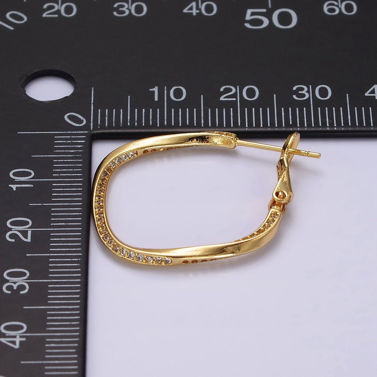 14K Gold plated 25mm Micro Paved CZ Edged Rhombus Hinge Hoop Earrings | AE376 - DLUXCA