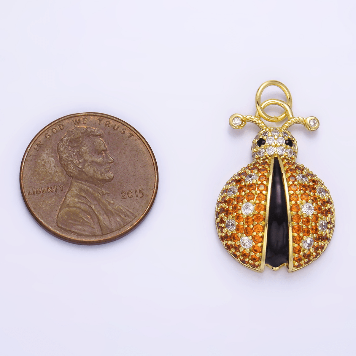 14K Gold plated 25mm Micro Paved CZ Ladybug Insect Animal Charm | W244 - DLUXCA