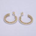 14K Gold plated 25mm Micro Paved CZ Pearl Dotted C-Shaped Hoop Earrings | AE978 - DLUXCA