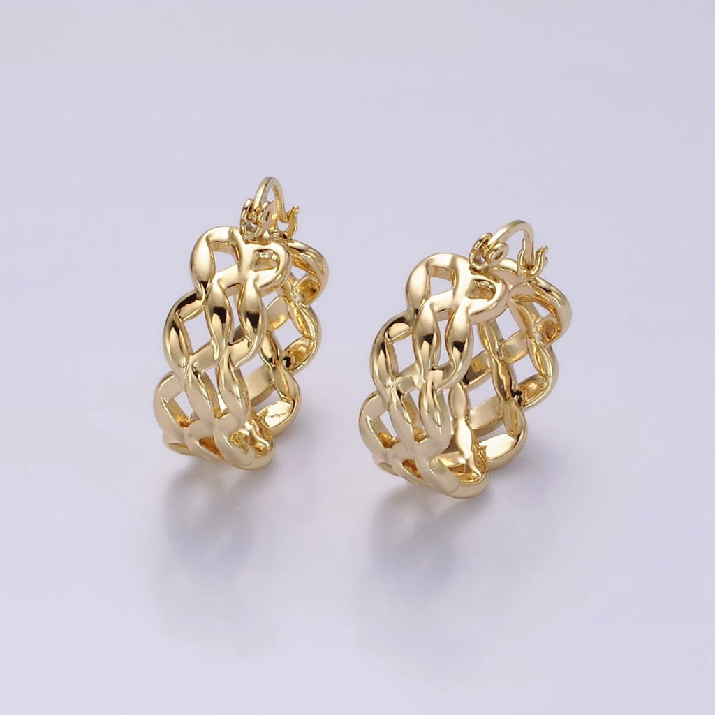 14K Gold plated 25mm Molten Weave French Lock Latch Hoop Earrings | AE900 - DLUXCA