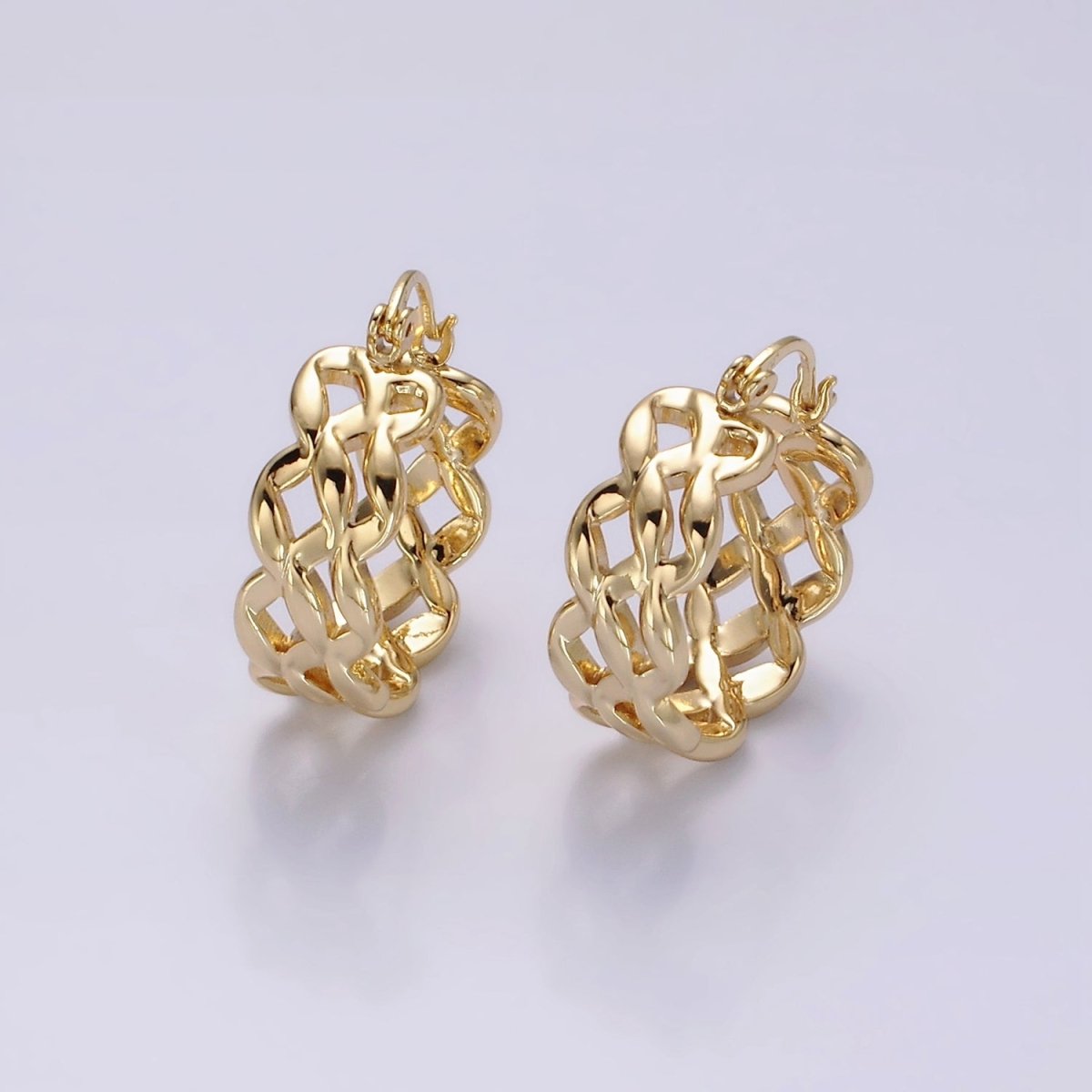 14K Gold plated 25mm Molten Weave French Lock Latch Hoop Earrings | AE900 - DLUXCA