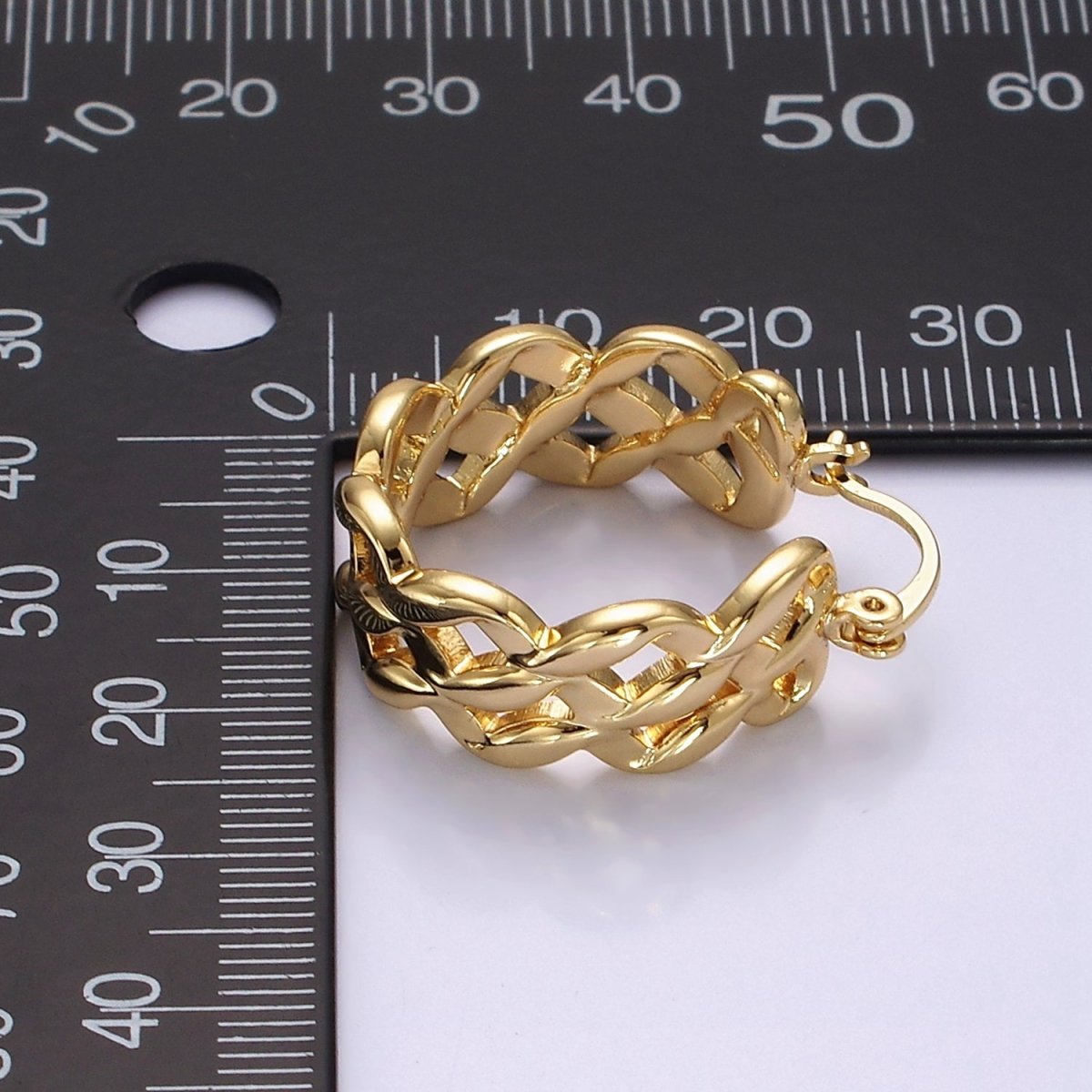 14K Gold plated 25mm Molten Weave French Lock Latch Hoop Earrings | AE900 - DLUXCA