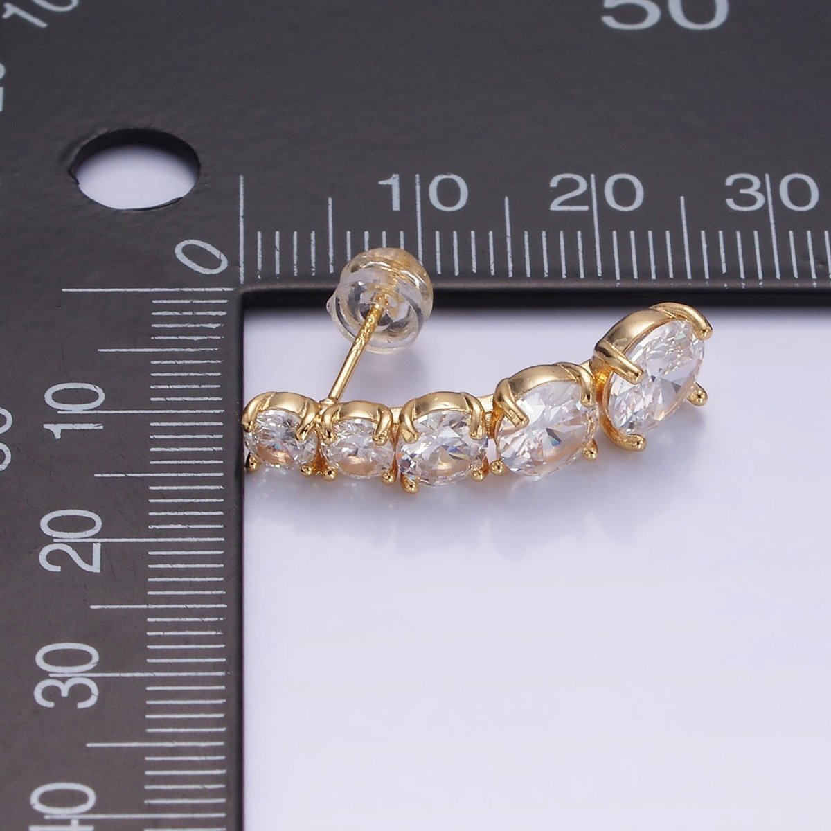 14K Gold plated 25mm Multiple Clear Round CZ Curved Lined Stud Earrings | AE411 - DLUXCA