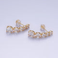 14K Gold plated 25mm Multiple Clear Round CZ Curved Lined Stud Earrings | AE411 - DLUXCA