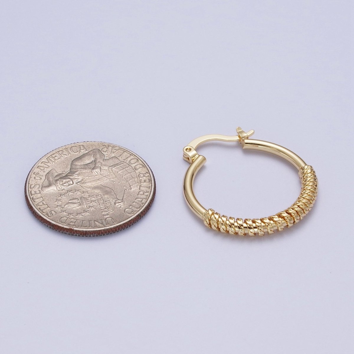 14K Gold plated 25mm Multiple Curb Latch Hoop Earrings | AE1017 - DLUXCA