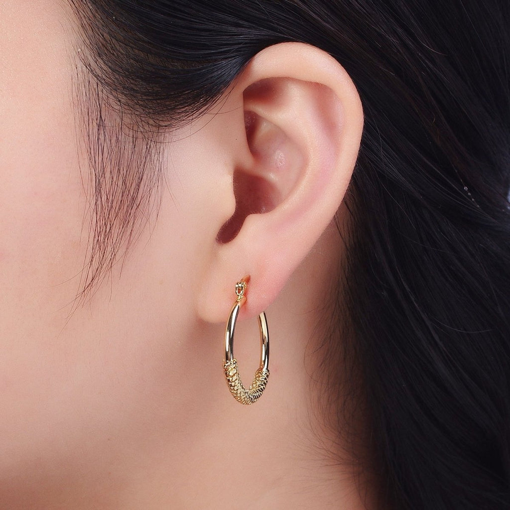 14K Gold plated 25mm Multiple Curb Latch Hoop Earrings | AE1017 - DLUXCA