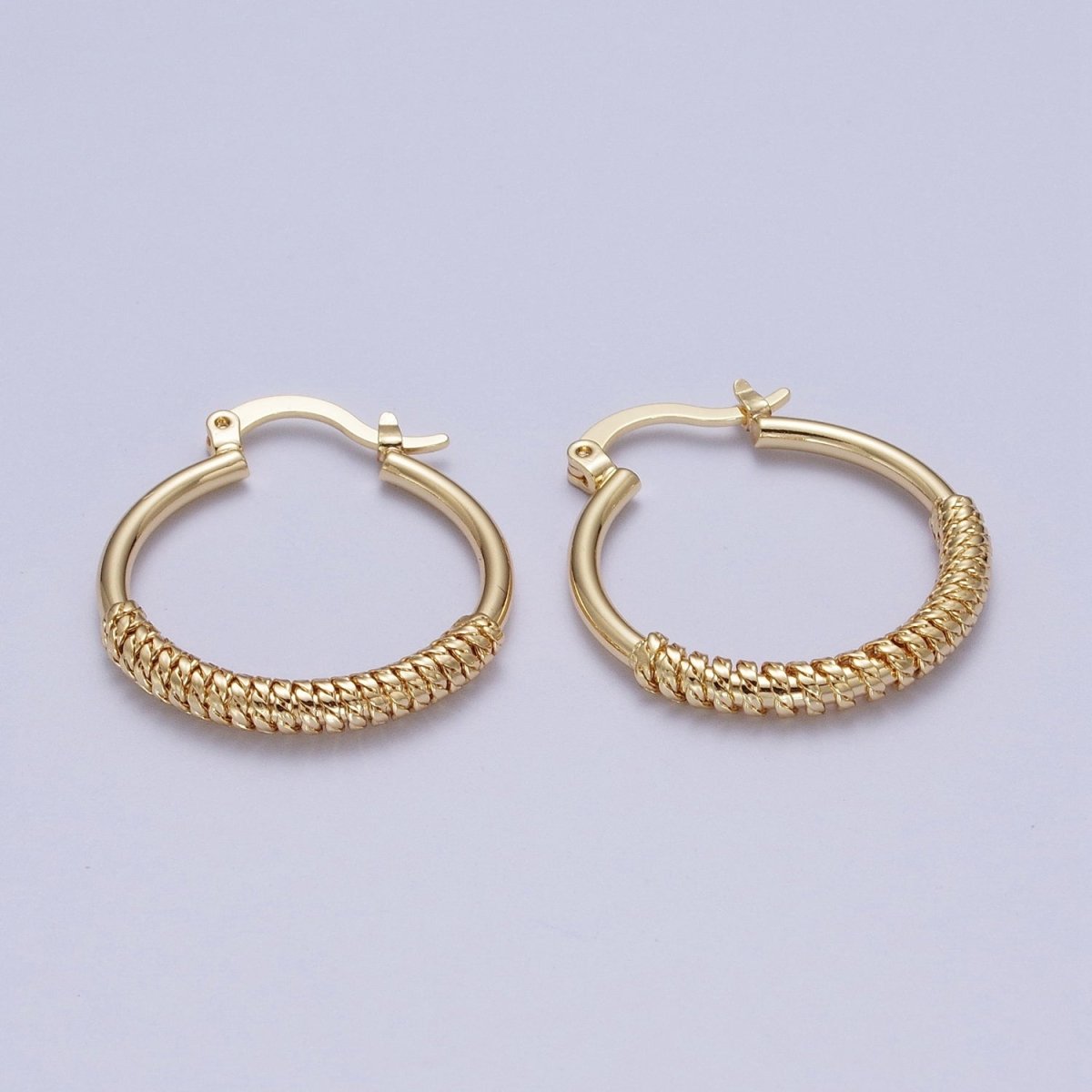 14K Gold plated 25mm Multiple Curb Latch Hoop Earrings | AE1017 - DLUXCA