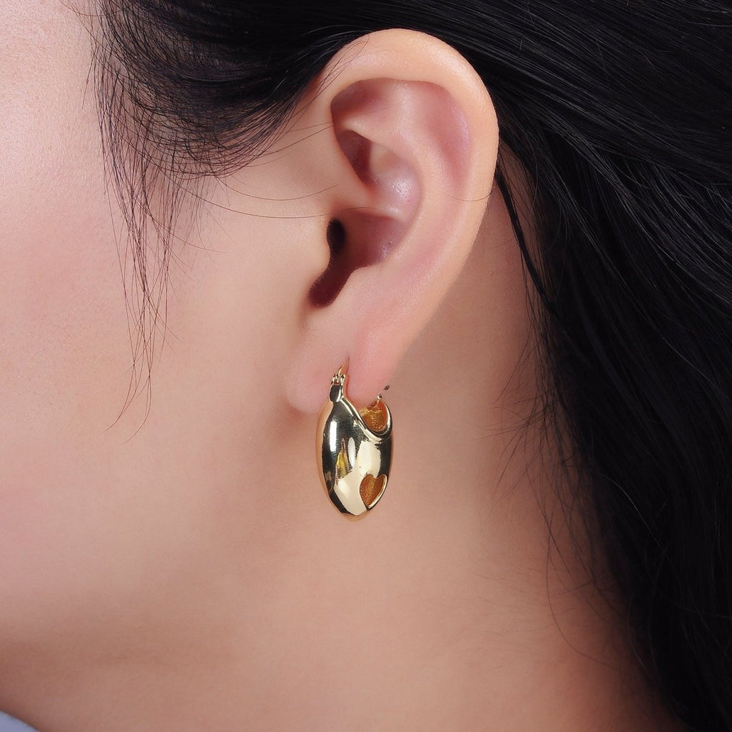 14K Gold plated 25mm Open Heart Sphere Dome Latch Hoop Earrings | AE168 - DLUXCA