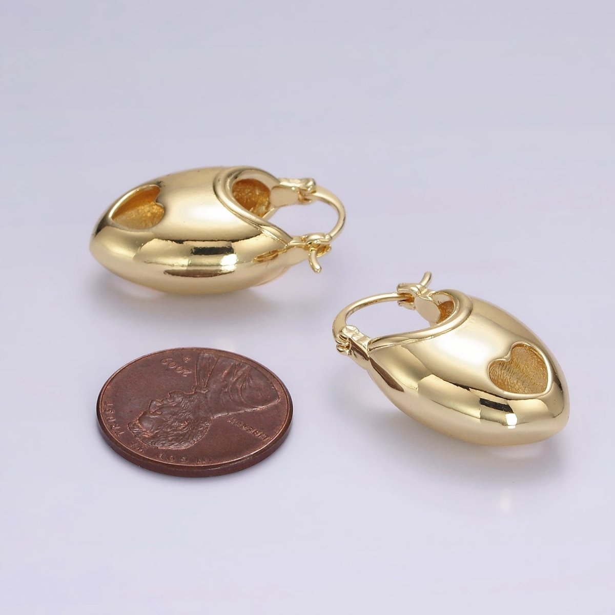 14K Gold plated 25mm Open Heart Sphere Dome Latch Hoop Earrings | AE168 - DLUXCA