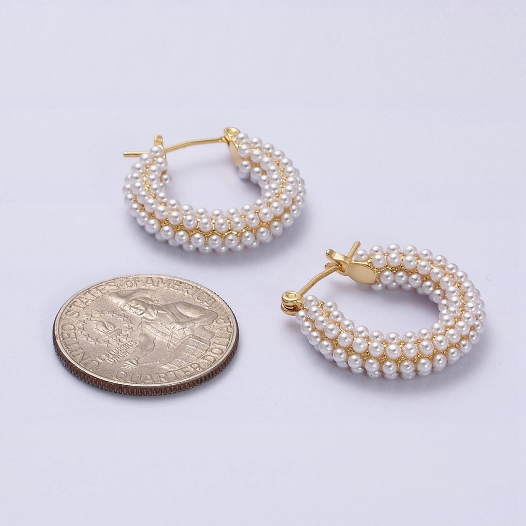 14K Gold plated 25mm Pearl Lined Latch Hoop Earrings in Gold & Silver | Y-843 - DLUXCA