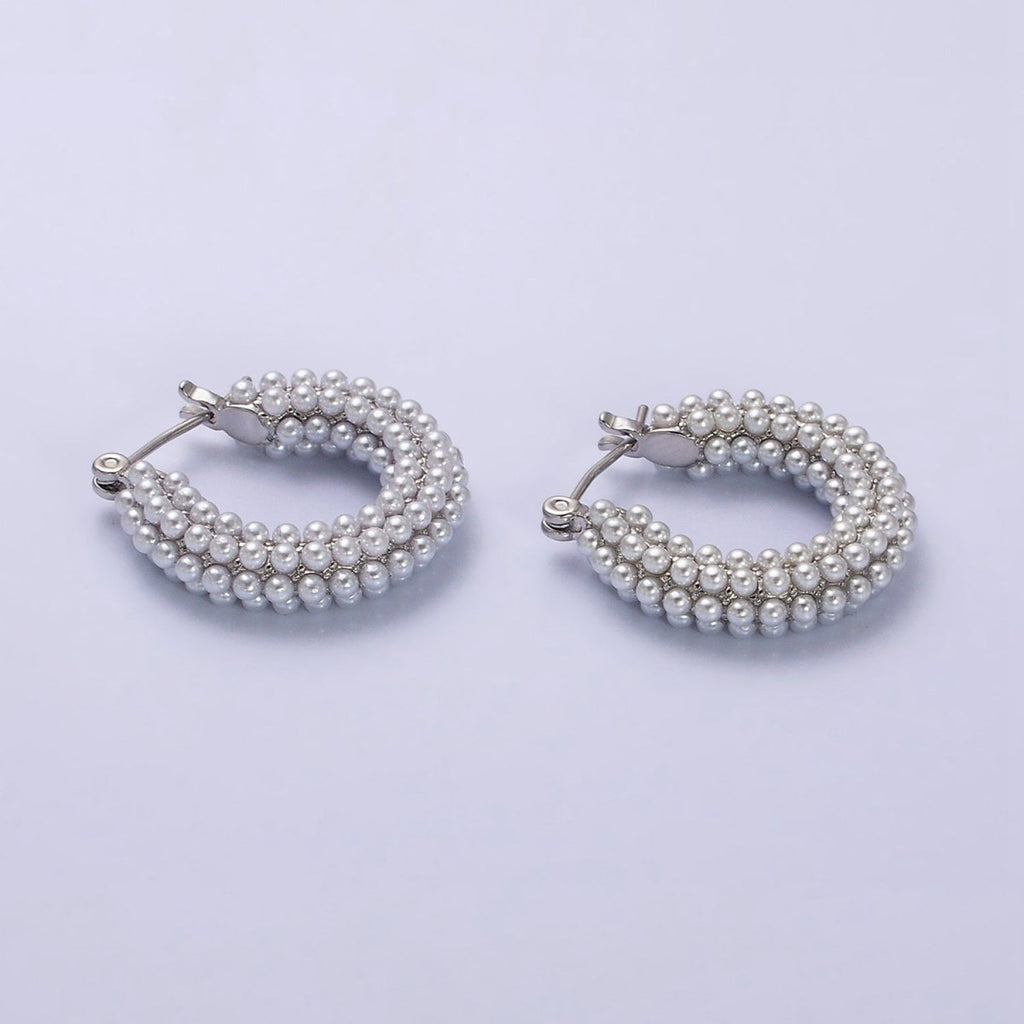 14K Gold plated 25mm Pearl Lined Latch Hoop Earrings in Gold & Silver | Y-843 - DLUXCA