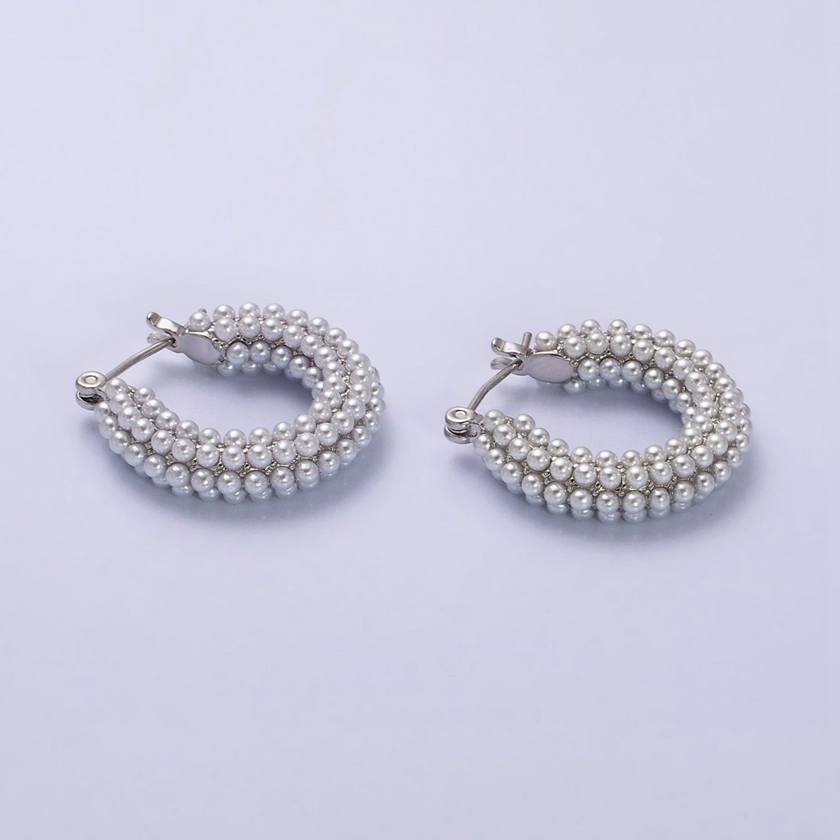 14K Gold plated 25mm Pearl Lined Latch Hoop Earrings in Gold & Silver | Y-843 - DLUXCA