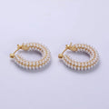 14K Gold plated 25mm Pearl Lined Latch Hoop Earrings in Gold & Silver | Y-843 - DLUXCA