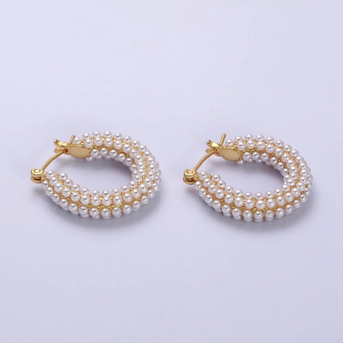 14K Gold plated 25mm Pearl Lined Latch Hoop Earrings in Gold & Silver | Y-843 - DLUXCA