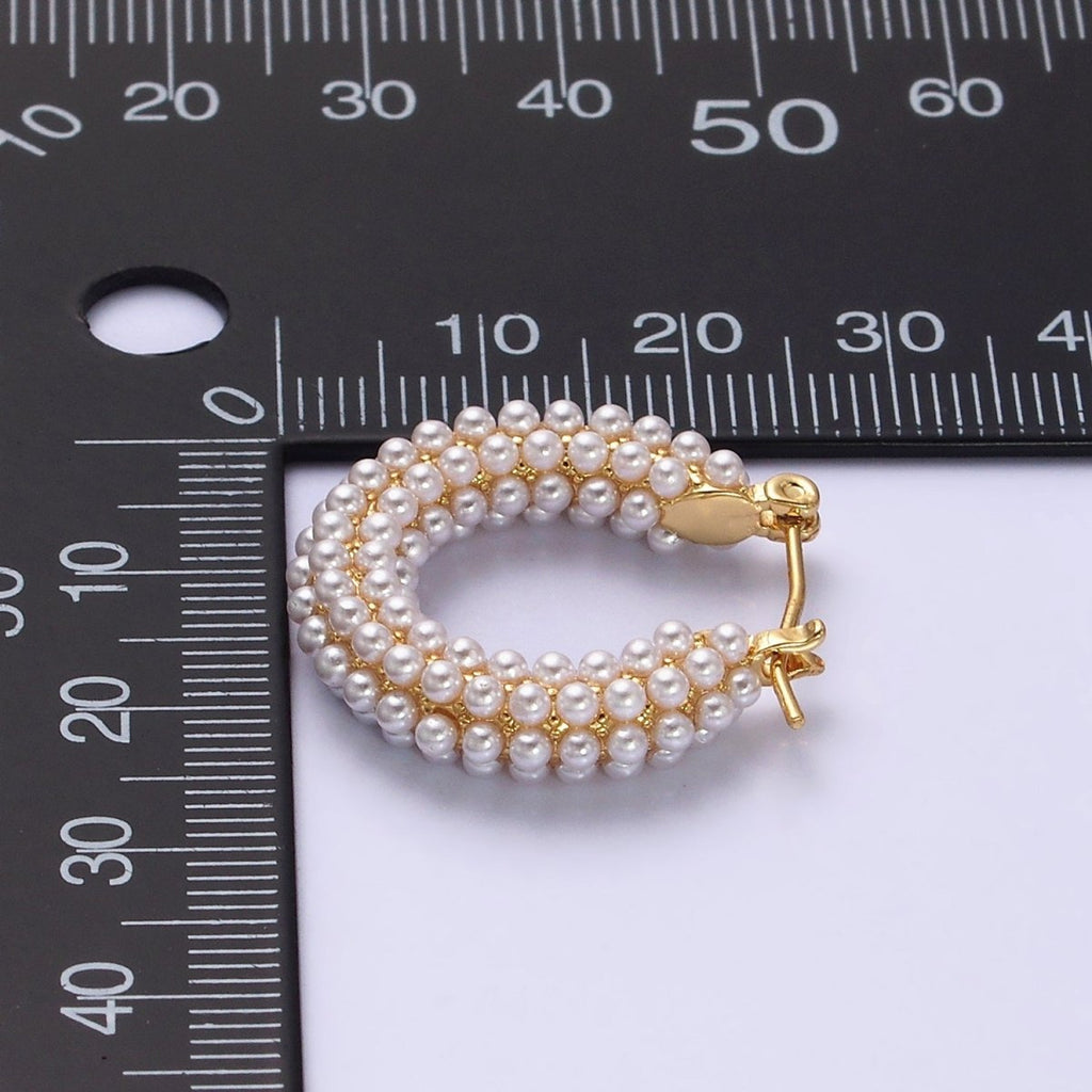 14K Gold plated 25mm Pearl Lined Latch Hoop Earrings in Gold & Silver | Y-843 - DLUXCA
