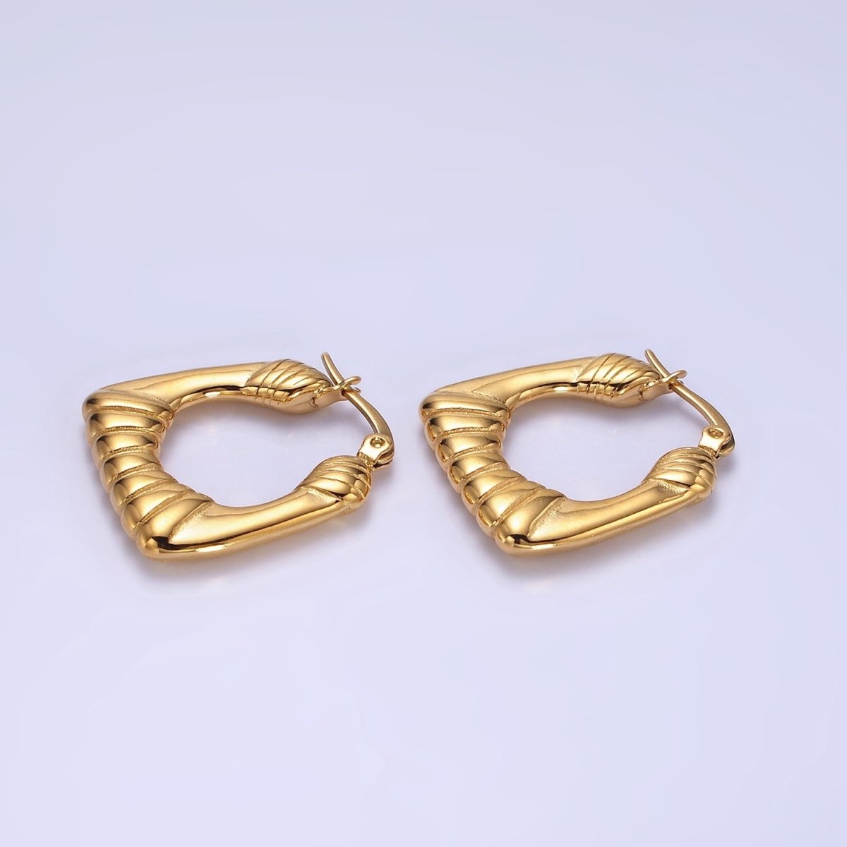 14K Gold plated 25mm Quilted Puffed Square Minimalist Latch Hoop Earrings | AE412 - DLUXCA
