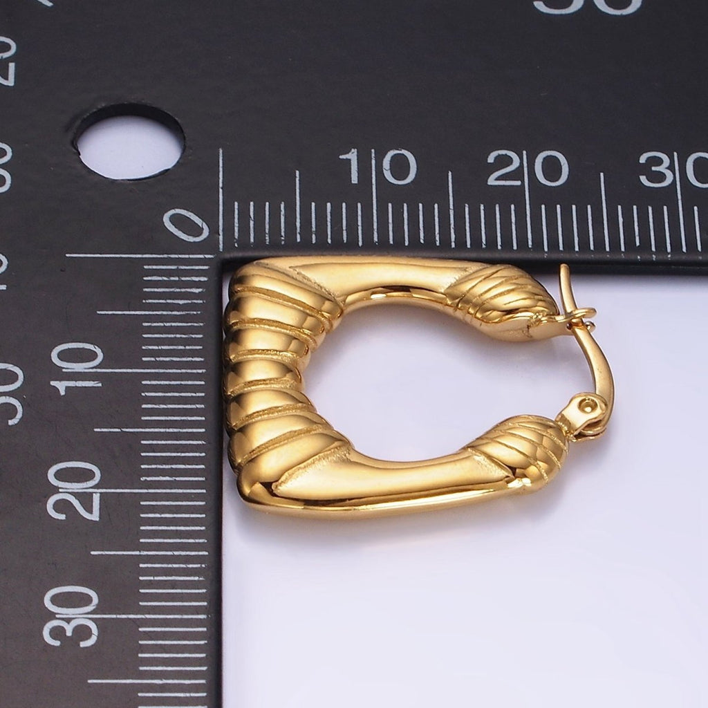 14K Gold plated 25mm Quilted Puffed Square Minimalist Latch Hoop Earrings | AE412 - DLUXCA