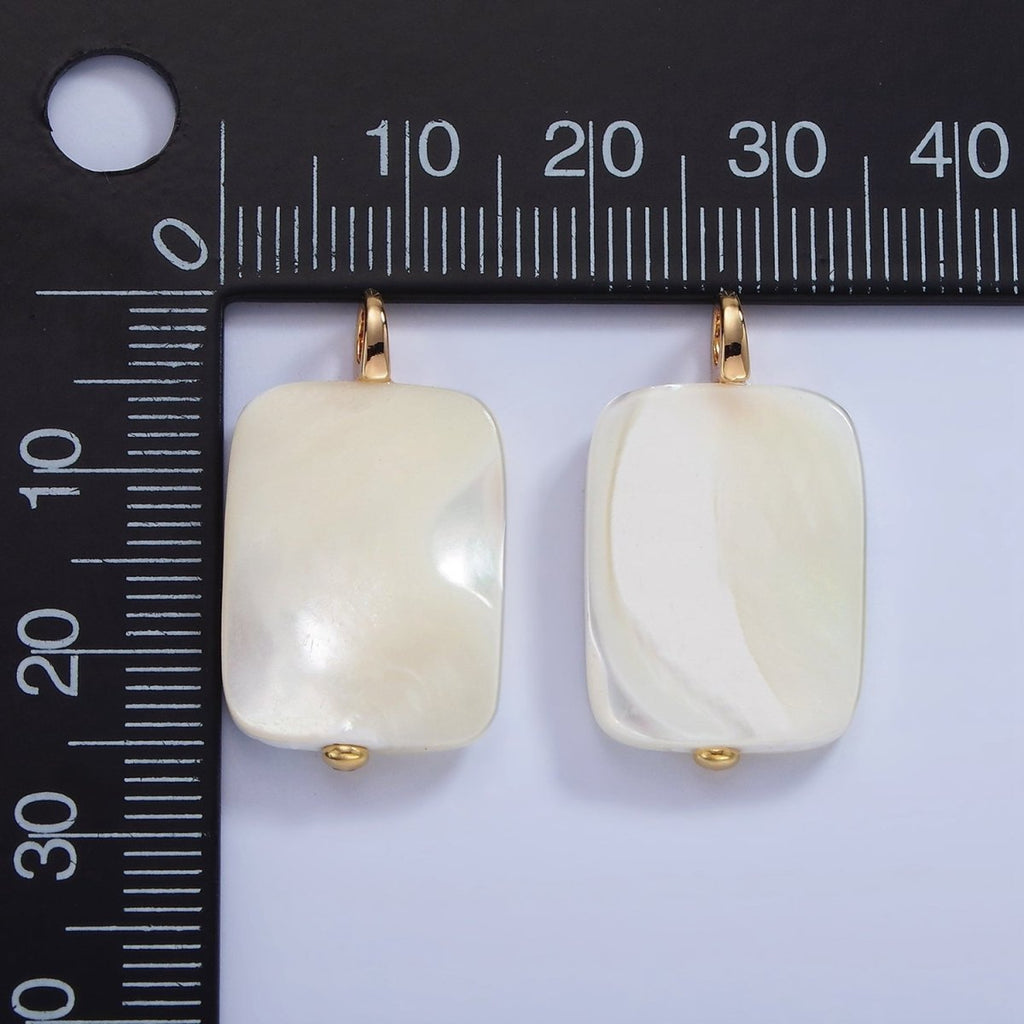 14K Gold plated 25mm Rectangular Flat Shell Pearl Pendant | P1678 - DLUXCA