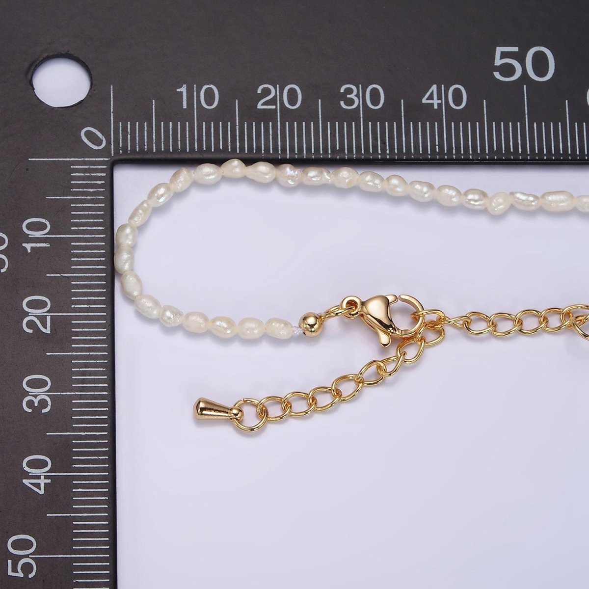 14K Gold plated 2.5mm Ringed Oval Freshwater Pearl 15.5 Inch Choker Necklace w. Extender | WA-1988 Clearance Pricing - DLUXCA